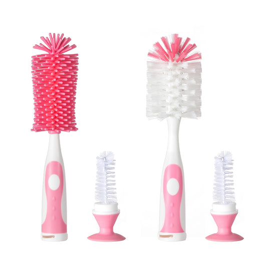 CHEMIMOSO Cepillo de Limpieza Multifuncional, Cepillo para Biberones, Limpiador de Cepillos para Biberones (Gire la Ventosa para Obtener los Cepillos de Cerdas Pequeñas) Set Z, Rosa, Cepillo de Silicona y Nylon