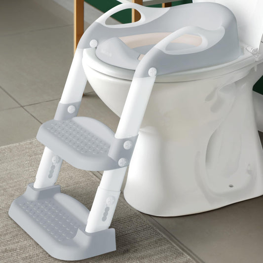 Potty Training Ladder - Soft Cushioned Seat, Adjustable Height, Collapsible, Non-Slip with Splash Guard - Ready Step Go! - Jool Baby (Gray)