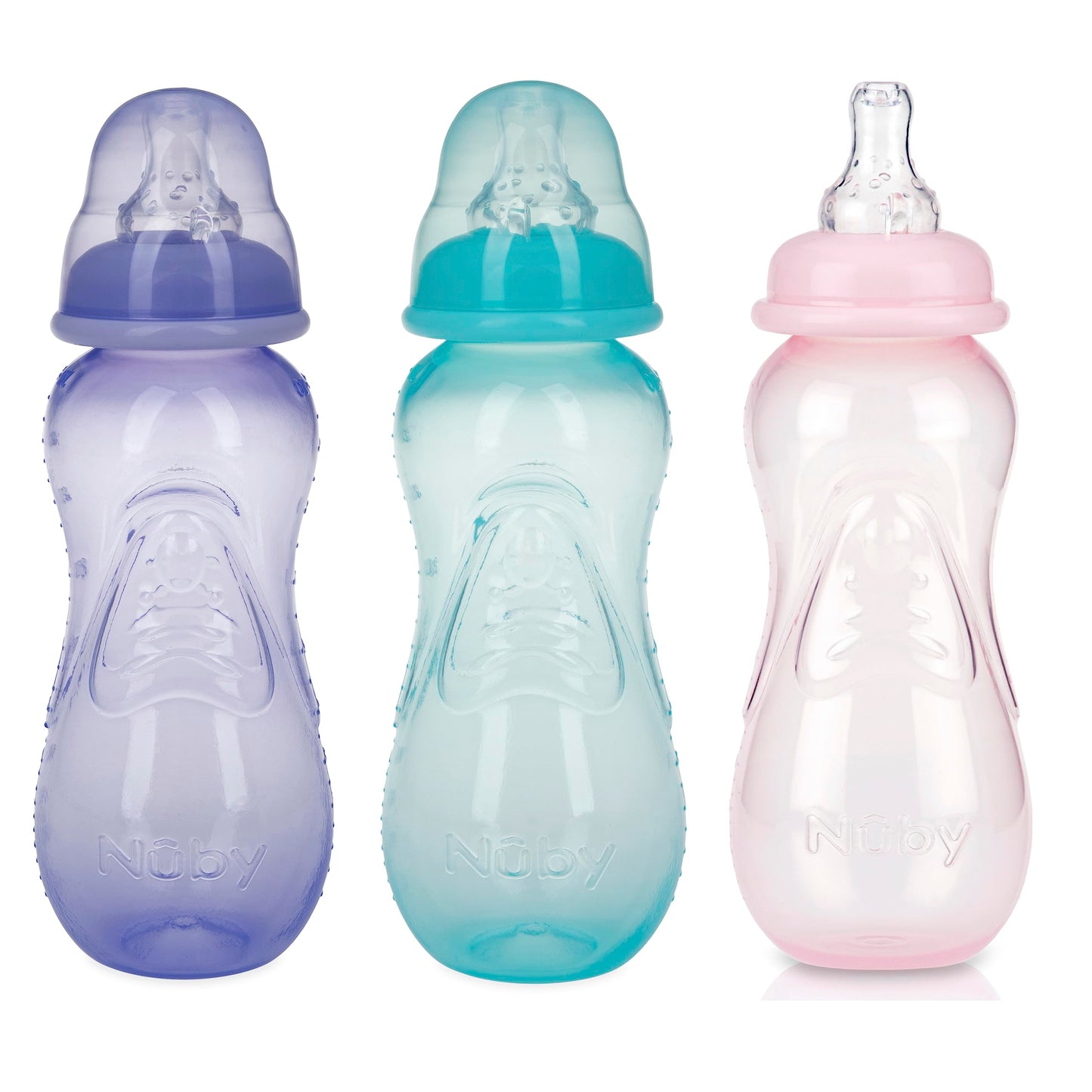 Nuby Non-Drip Standard Neck Bottles, 10 Ounce, Colors May Vary, 3 Count (Pack of 1)