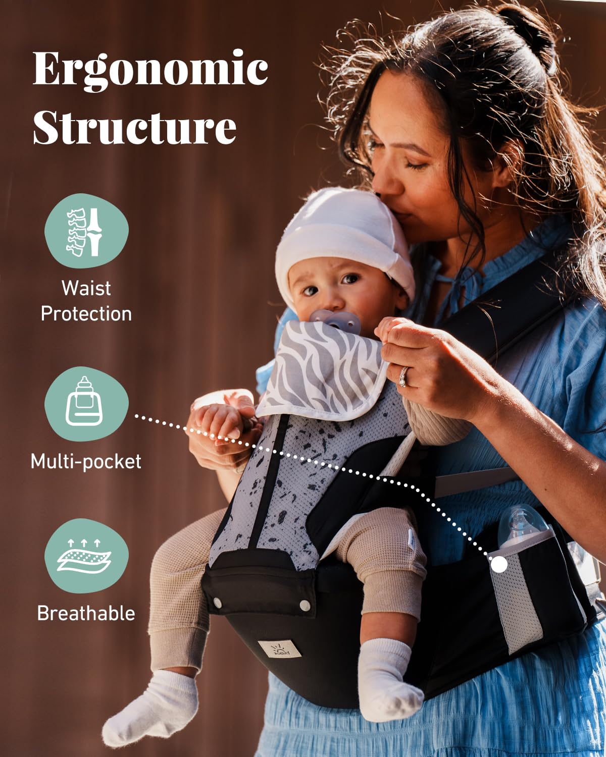 Portabebés, MOMTORY Portabebés 6 en 1 con certificación de seguridad para recién nacidos y niños pequeños, portabebés ajustable y desmontable para bebés de 7 a 50 libras, para todas las estaciones, perfecto para ir de compras y viajar