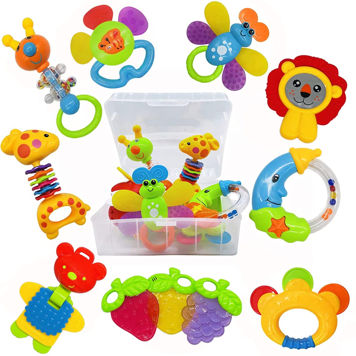 AIVIAI Baby Toys 0-6 Months Infant Toys 0-3 Months Infant Rattles Baby Rattle Teether Toy Set with Storage Box Musical rattles for Newborn Boy Girl Gifts Set with Baby's First Rattle Teether (11pcs)