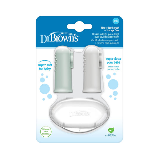 Dr. Brown's Cepillo de dientes de silicona para bebé con estuche de almacenamiento de viaje, 3 m+, gris y verde claro, 2 unidades (paquete de 1)