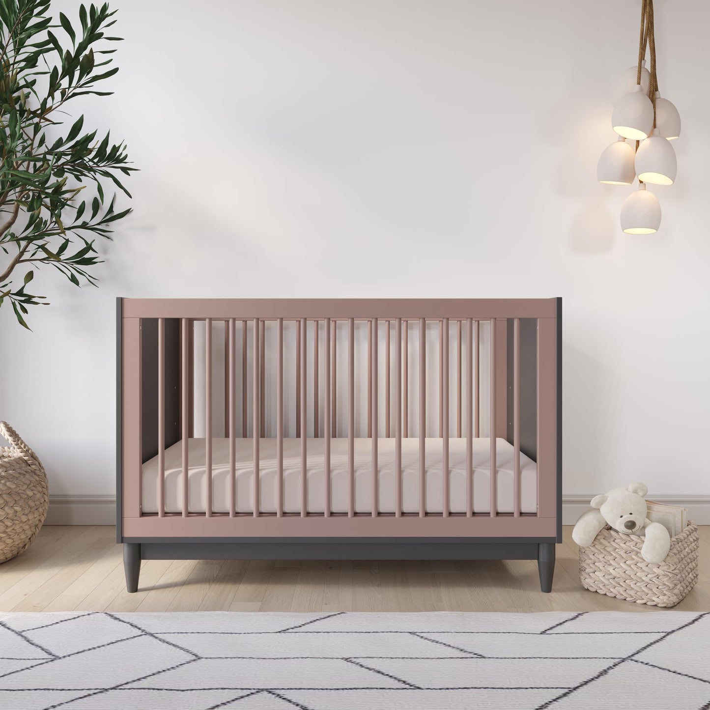 Child Craft Wynwood Crib, Double Dresser and Chest Nursery Set, 3-Piece, Includes 3-in-1 Convertible Crib, Double Dresser, and Chest, Grows with Your Baby (Rose/Graphite)