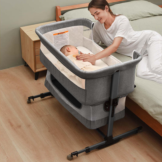Cuna para bebé, cuna 3 en 1, cuna junto a la cama, cama portátil ajustable para bebé, bebé recién nacido debe tener cama, gris