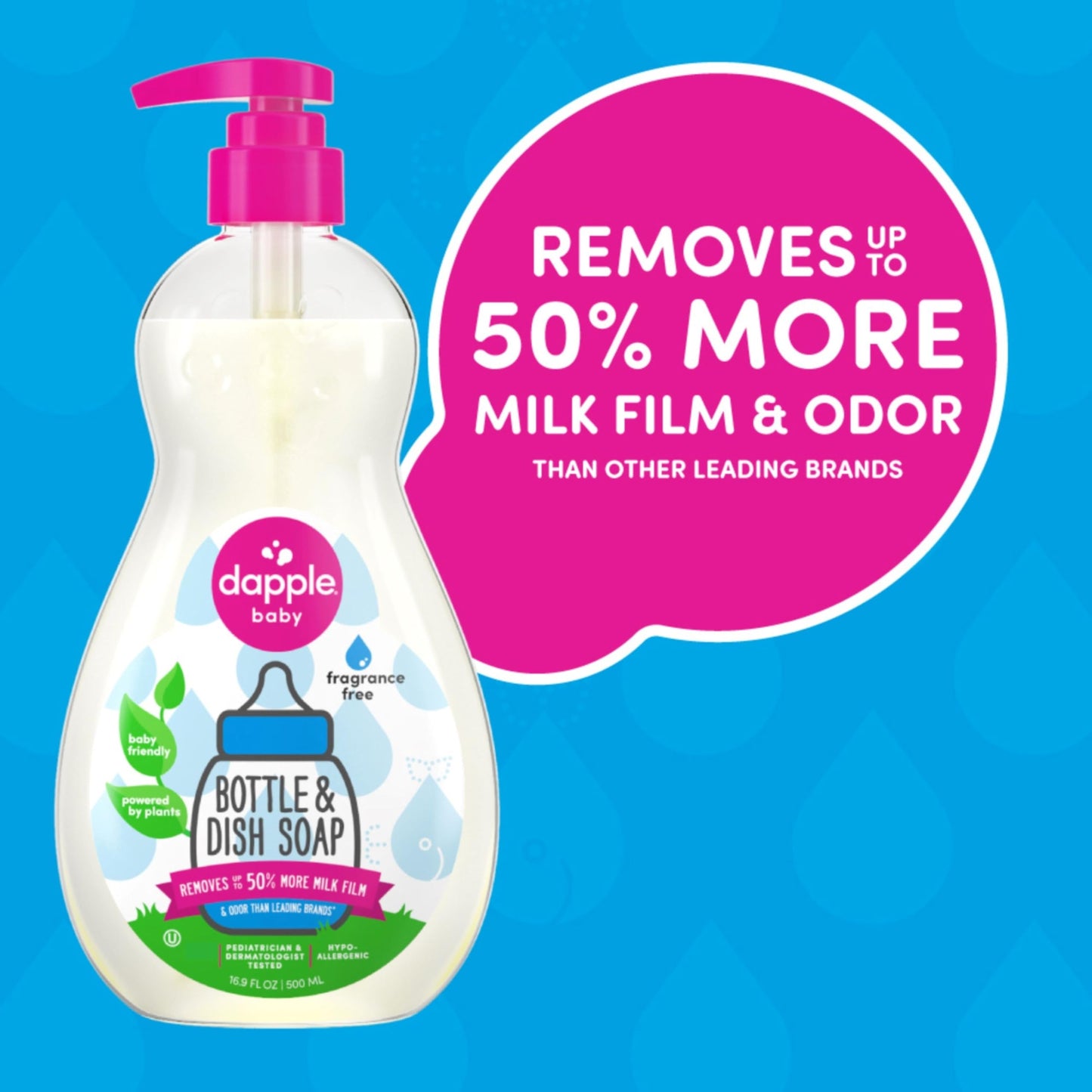 Dapple Baby, Bottle and Dish Soap Dish Liquid Plant Based Hypoallergenic 1 Pump Included, Packaging May Vary, Fragrance Free, 16.9 Fl Oz (Pack of 3)