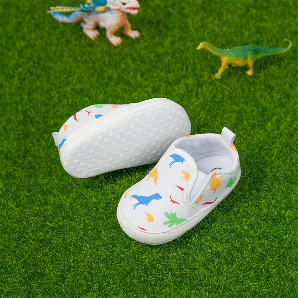 Meckior Toddler Baby Boys Girls Canvas Dinosaur Sneaker Newborn Infant Soft Anti-Slip Sole First Walking Crib Shoes