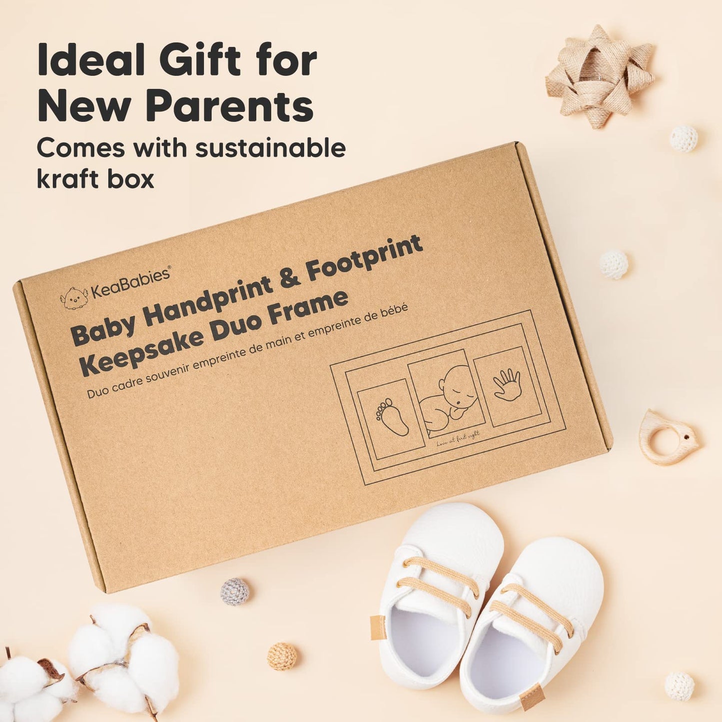 Kit de huellas y manos de bebé: kit de huellas de bebé, marco de recuerdo para recién nacidos, kit de huellas de manos para bebés, regalos personalizados para bebés, decoración de guardería, regalos de baby shower para niñas y niños (blanco alpino)