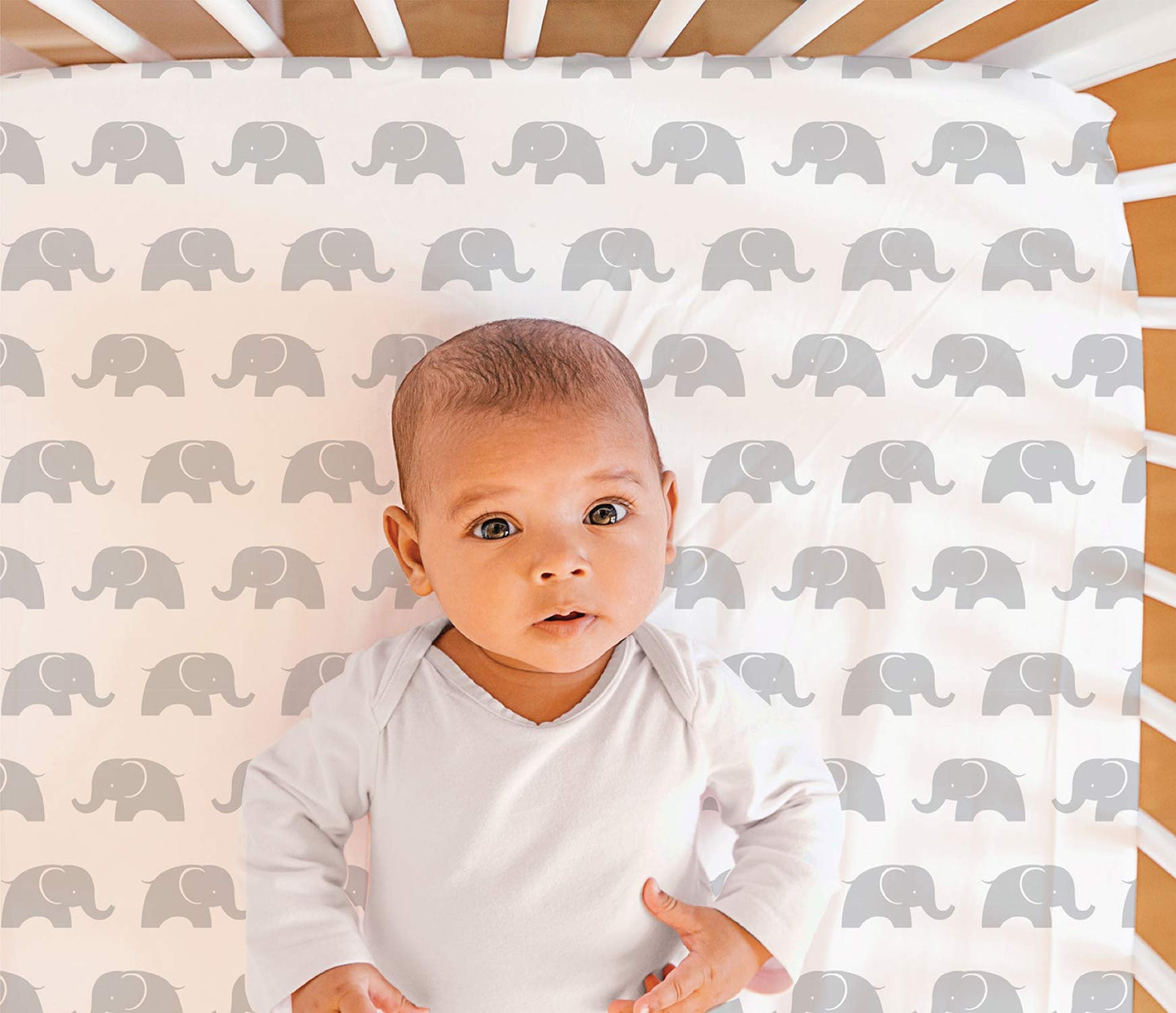 The Peanutshell Elephant Walk Crib Bedding Set - 3 Piece Unisex Nursery Set - Crib Quilt, Crib Sheet, Crib Skirt