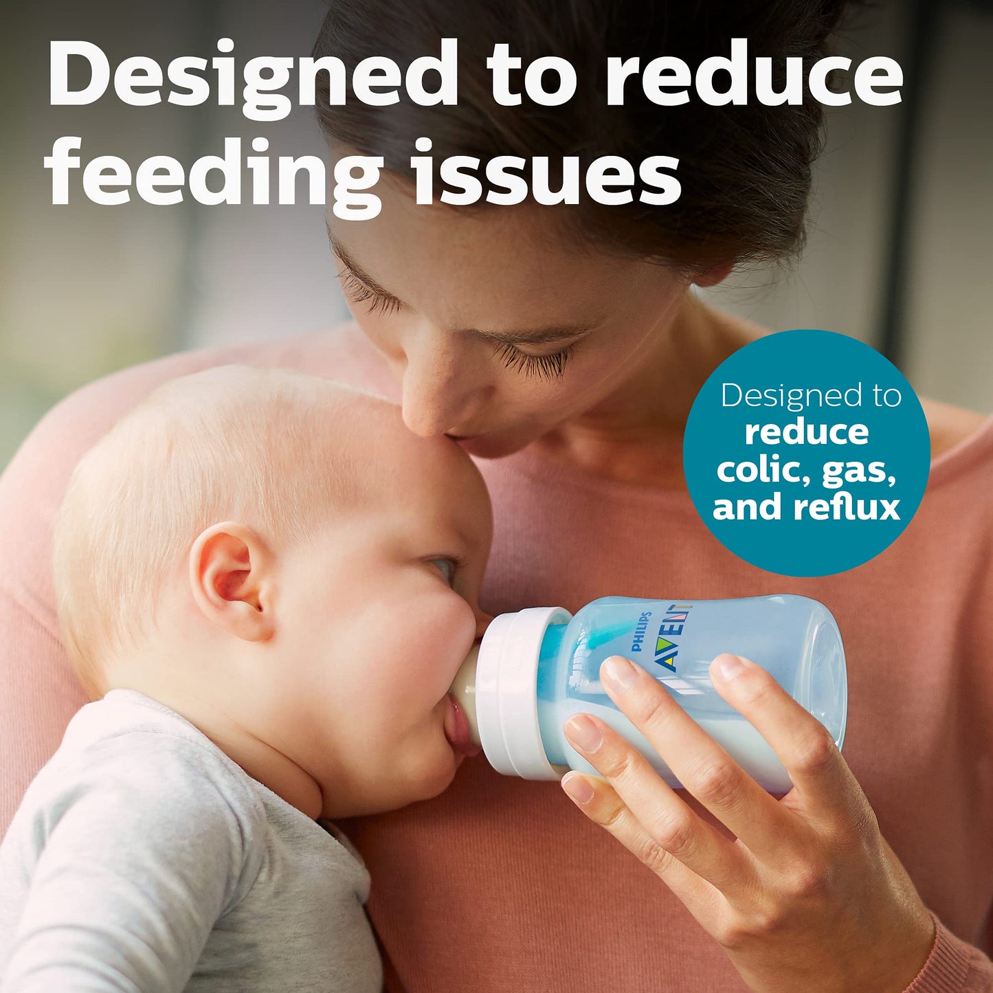 Philips AVENT Biberón anticólicos con ventilación AirFree, 9 oz, paquete de 4, azul, SCY703/24