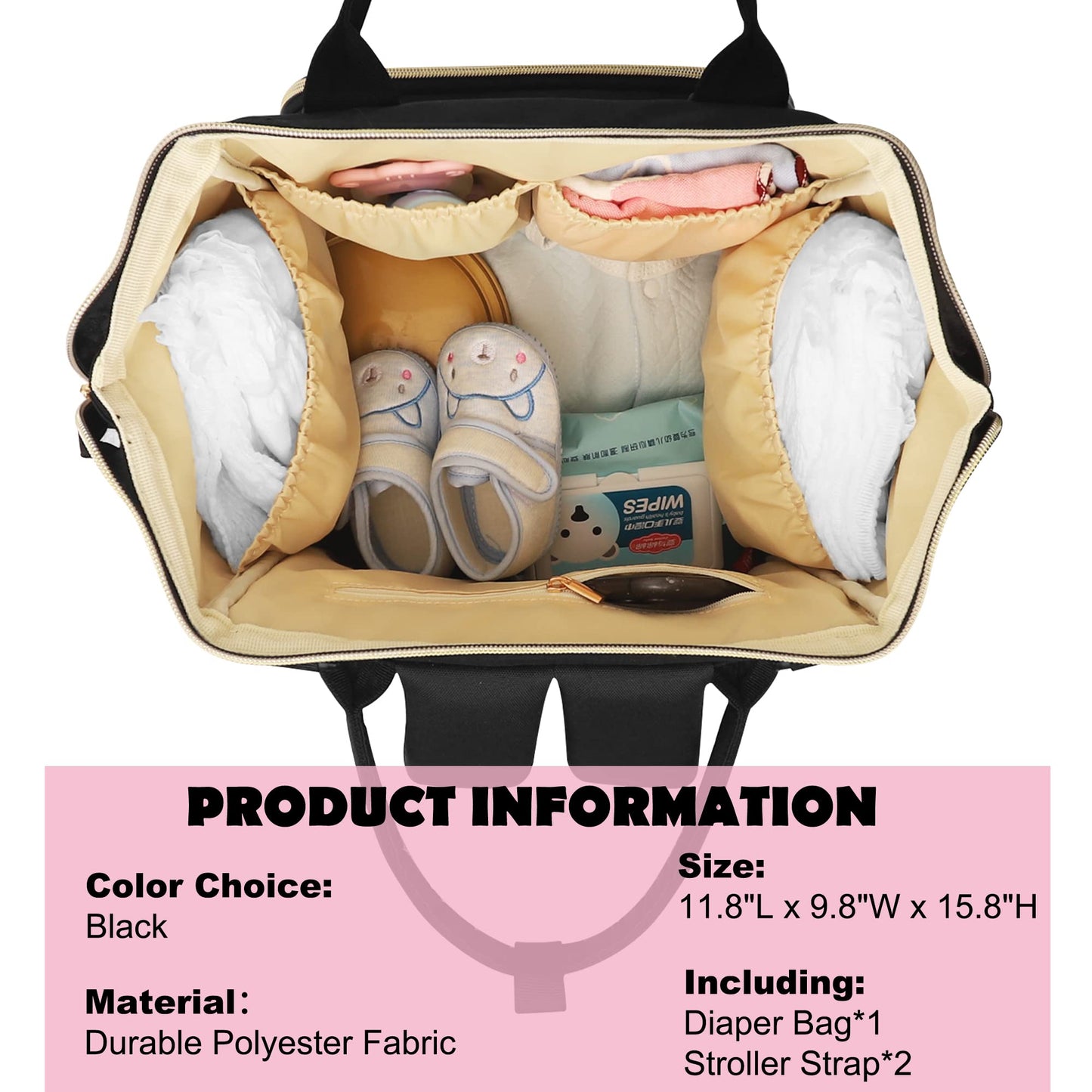 Femuar Diaper Bag Backpack Multifunction Maternity Nappy Baby Bag for Girls & Boys Large Capacity Travel Diaper Bags Dark Black