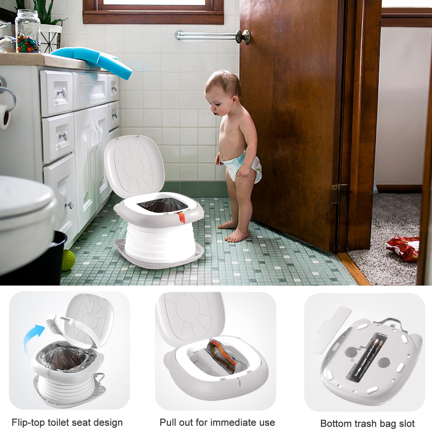 Travel Potty for Toddler Portable Foldable Potty Training Toilet for Boys Girls Baby Kids Children Indoor Outdoor,Grey