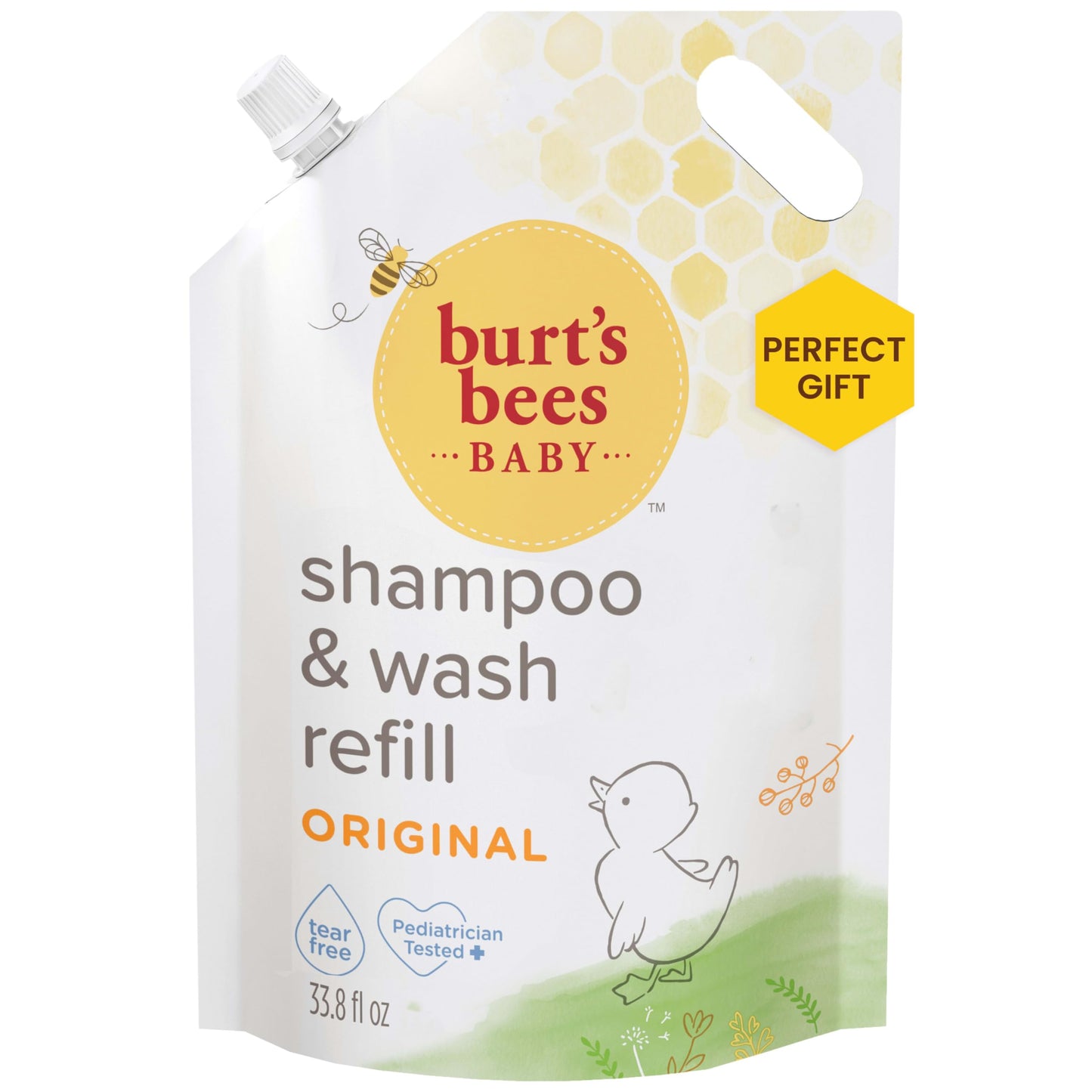 Burt's Bees Baby Shampoo and Wash Refill Bag, 2-in-1 Natural Origin Plant Based Formula for Sensitive Skin, Original Fresh Scent, Tear-Free, Pediatrician Tested, Sustainable Value Size, 33.8 Oz