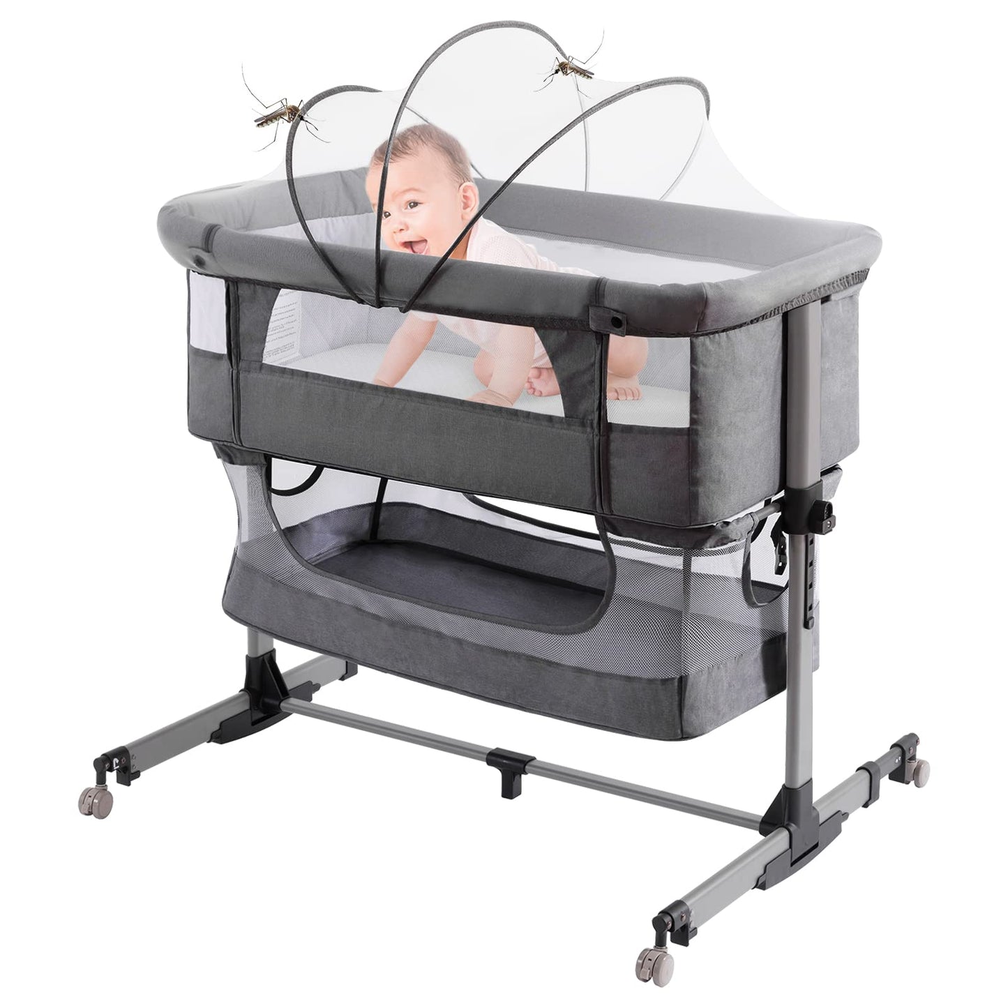 Baby Crib,3 in 1 Baby Bassinet Bedside Crib Adjustable Portable Bed for Infant,Baby Newborn Must Have Bed,Grey