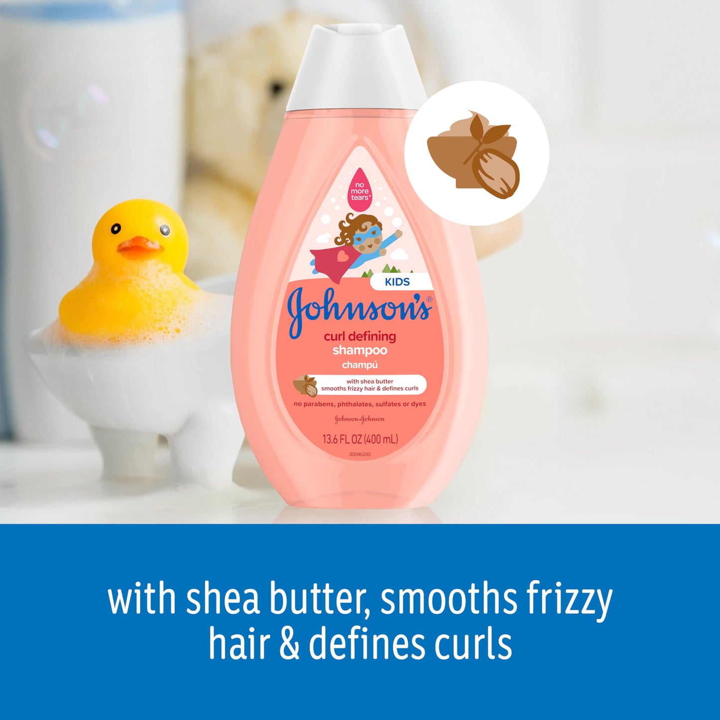 Johnson's Baby Champú para niños que define los rizos, control del encrespamiento, sin desgarros, con manteca de karité, fórmula sin parabenos, sulfatos ni colorantes, hipoalergénico y suave para el cabello de los niños pequeños, 13.6 fl. onz