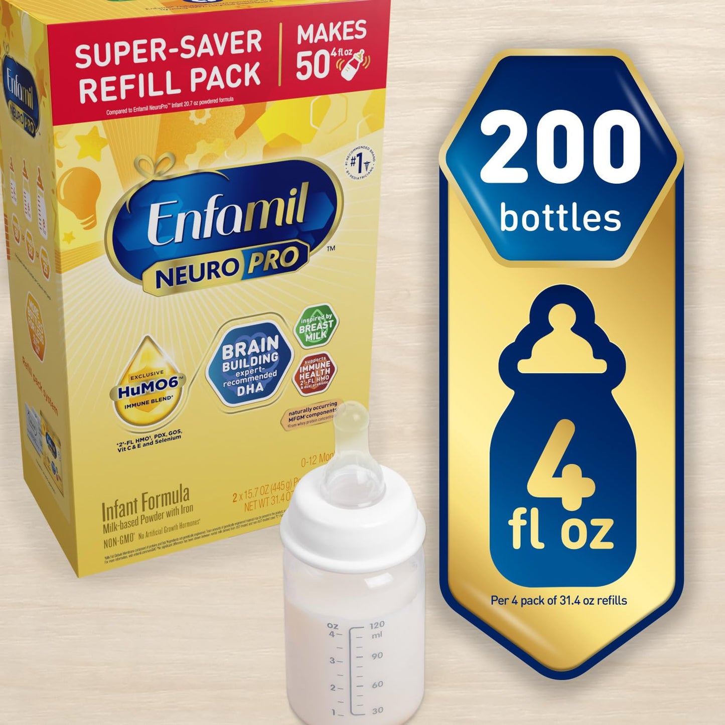 Enfamil NeuroPro Baby Formula, MFGM* 5-Year Benefit, Expert-Recommended Brain-Building Omega-3 DHA, Exclusive Immune Supporting HuMO6 Blend, Infant Formula Powder, Baby Milk, 31.4 Oz (Pack of 4)