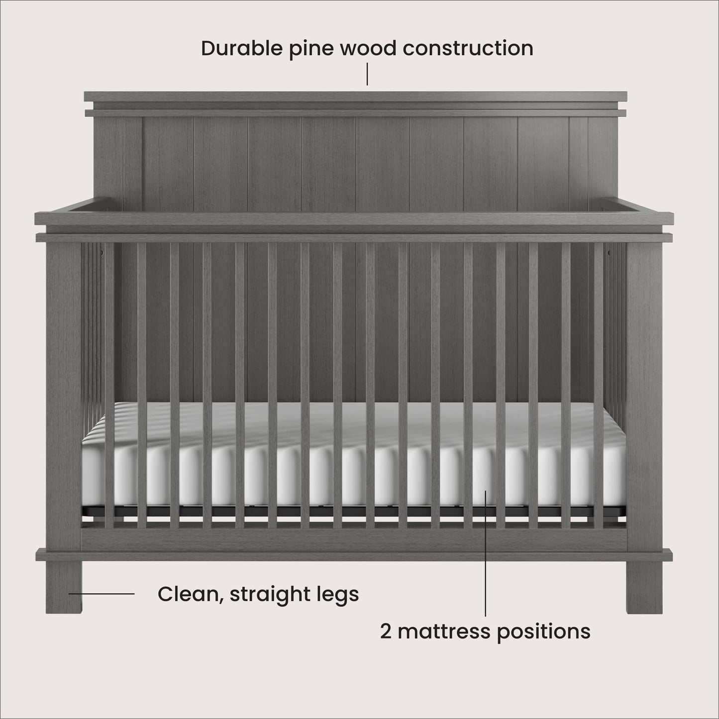 Child Craft Denman Crib and Dresser Nursery Set, 2-Piece, Includes 4-in-1 Convertible Crib and 3-Drawer Dresser, Grows with Your Baby (Midnight Gray)