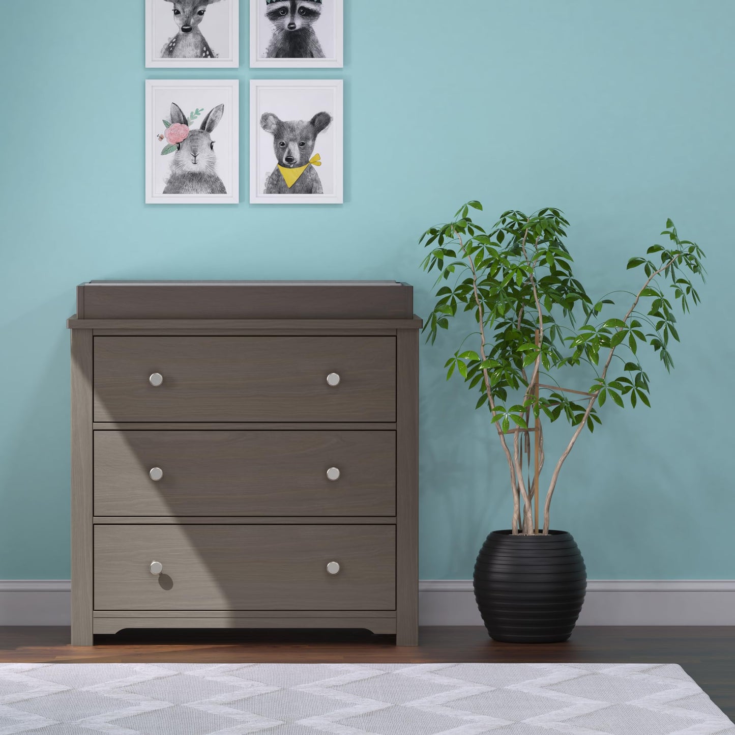 Child Craft Scout 3-Piece Nursery Set with 4-in-1 Convertible Crib, Dresser with Changing Table Topper, and Cozy Glider, Grows with Your Baby (Dapper Gray)