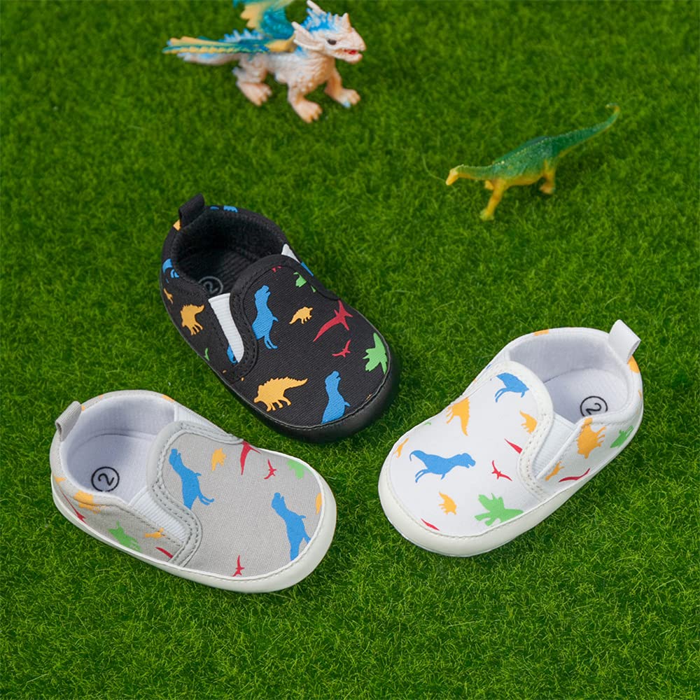 Meckior Toddler Baby Boys Girls Canvas Dinosaur Sneaker Newborn Infant Soft Anti-Slip Sole First Walking Crib Shoes