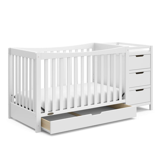 Cuna y cambiador convertibles 4 en 1 Graco Remi con cajón (blanco) - Certificado GREENGUARD Gold, combinación de cuna y cambiador, incluye cambiador, se convierte en cama para niños pequeños, cama de tamaño completo