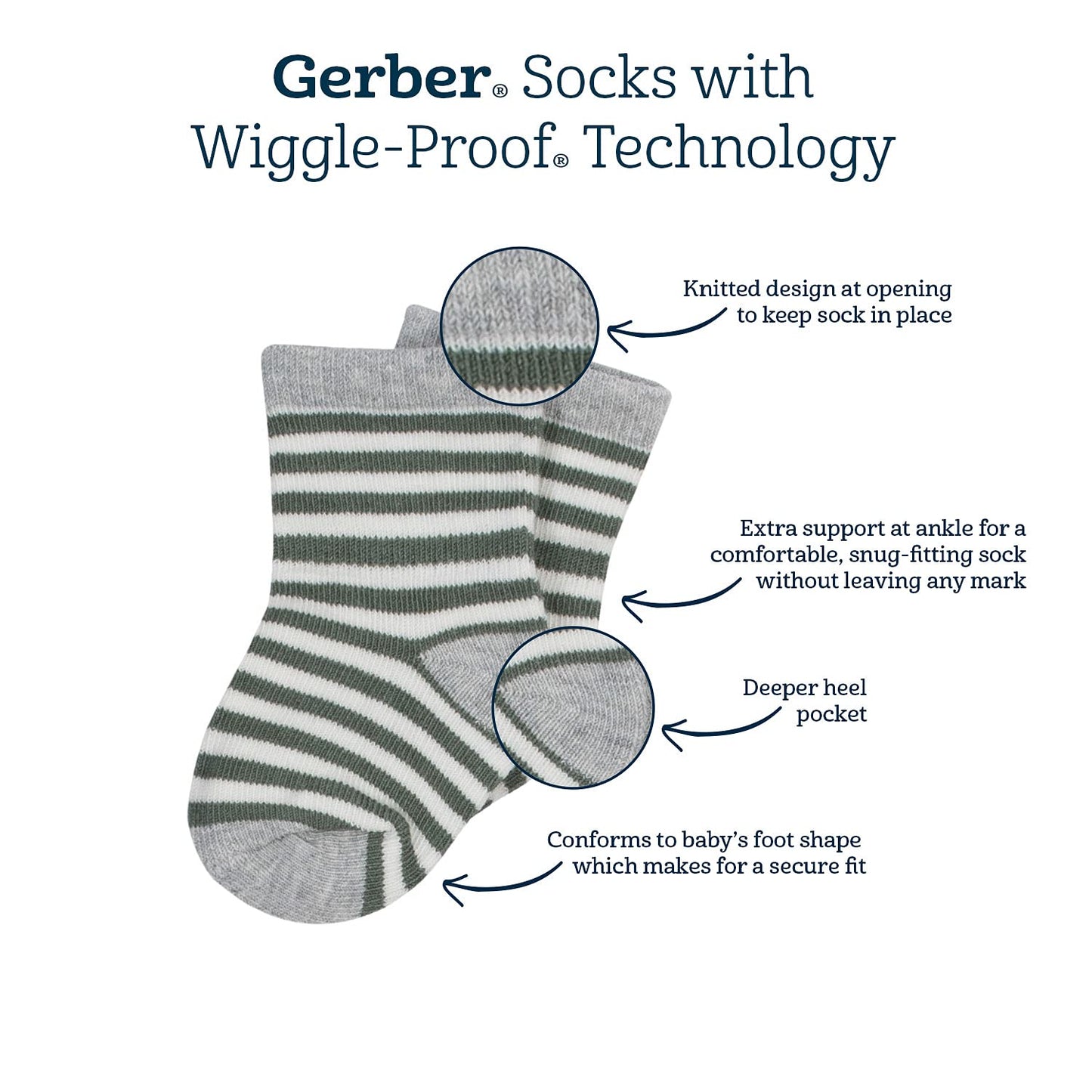 Gerber Baby 8-Pair Sock, White, 0-6 Months