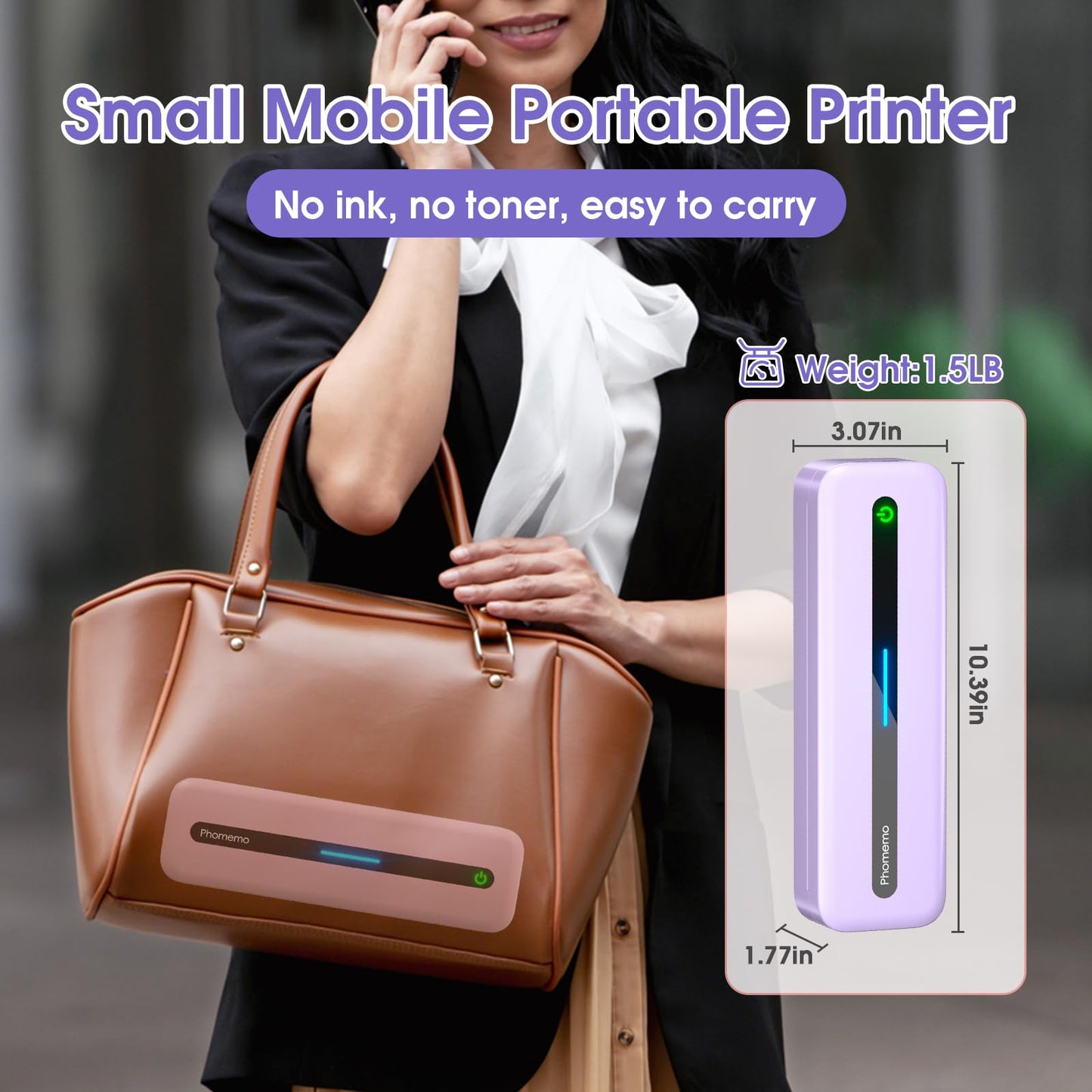 Phomemo Portable Printers Wireless for Travel, Inkless Thermal Printer, M832 Compact Bluetooth Printer for Phone Laptop, Small Mobile Printer Support 8.5'' x 11'',A4,4'',3'',2'' Thermal Paper Roll