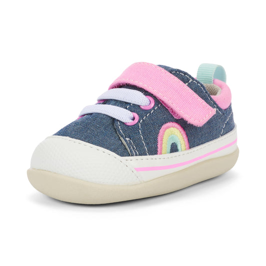 See Kai Run - Stevie II INF First Walker Shoe for Infants, Chambray/Pink, 4