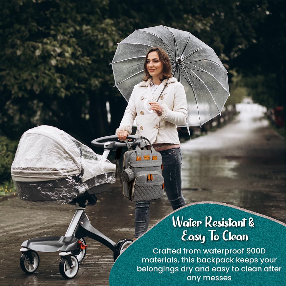 Diaper Bag Backpack baby bag - Spacious & Multifunctional Baby Essentials Travel Tote-Waterproof with Changing Pad, Stroller Straps, USB Charging Port & Pacifier Case - Large Capacity - Unisex, Grey