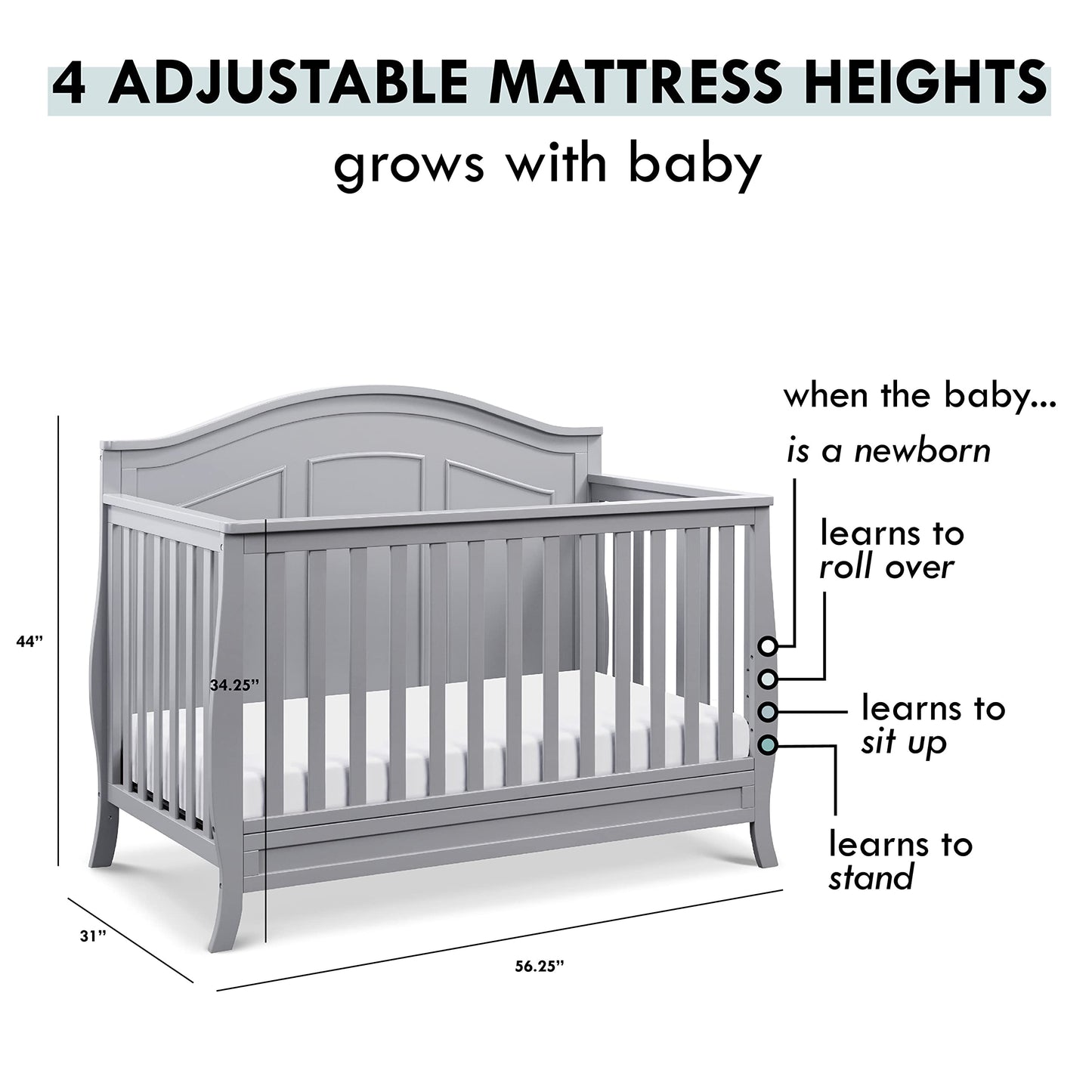 DaVinci Emmett 4-in-1 Convertible Crib in Grey, Greenguard Gold Certified