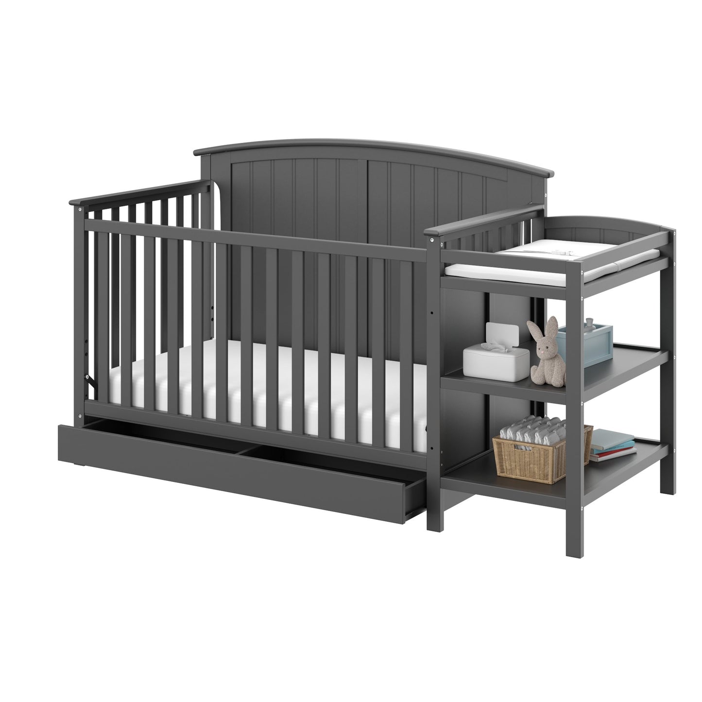 Storkcraft Steveston 5-in-1 Convertible Crib and Changer with Drawer (Gray) – GREENGUARD Gold Certified, Crib and Changing Table Combo with Drawer, Converts to Toddler Bed, Daybed and Full-Size Bed