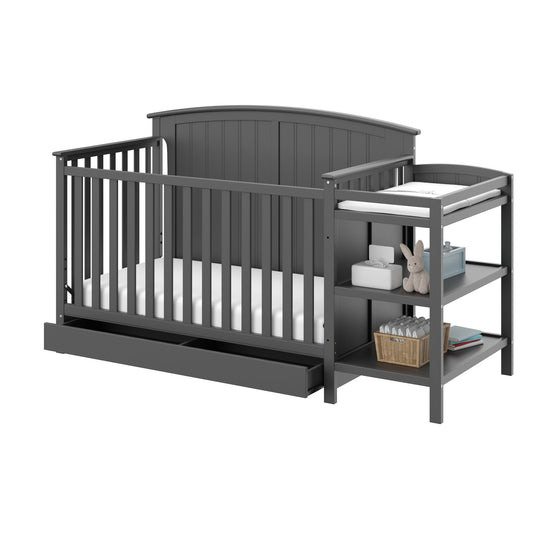 Storkcraft Steveston Cuna y cambiador convertibles 5 en 1 con cajón (gris) - Certificado GREENGUARD Gold, combinación de cuna y cambiador con cajón, se convierte en cama para niños pequeños, sofá cama y cama de tamaño completo