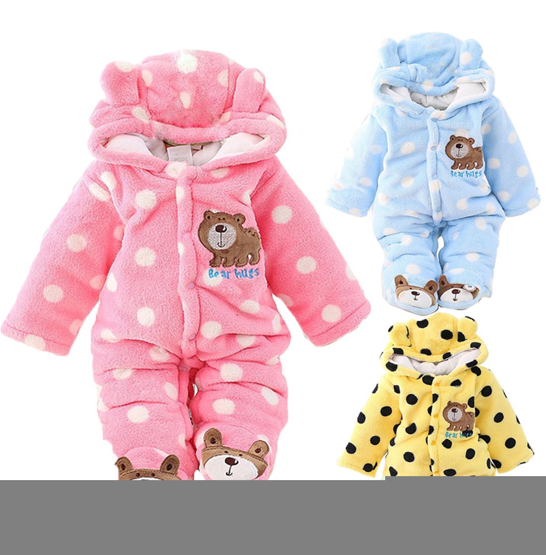 Gaorui Newborn Baby Jumpsuit Outfit Hoody Coat Winter Infant Rompers Toddler Clothing Bodysuit Pink