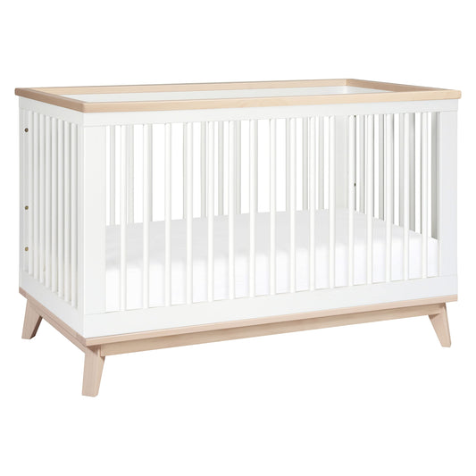 Cuna convertible 3 en 1 Babyletto Scoot con kit de conversión de cama para niños pequeños en color blanco y natural lavado, certificación Greenguard Gold