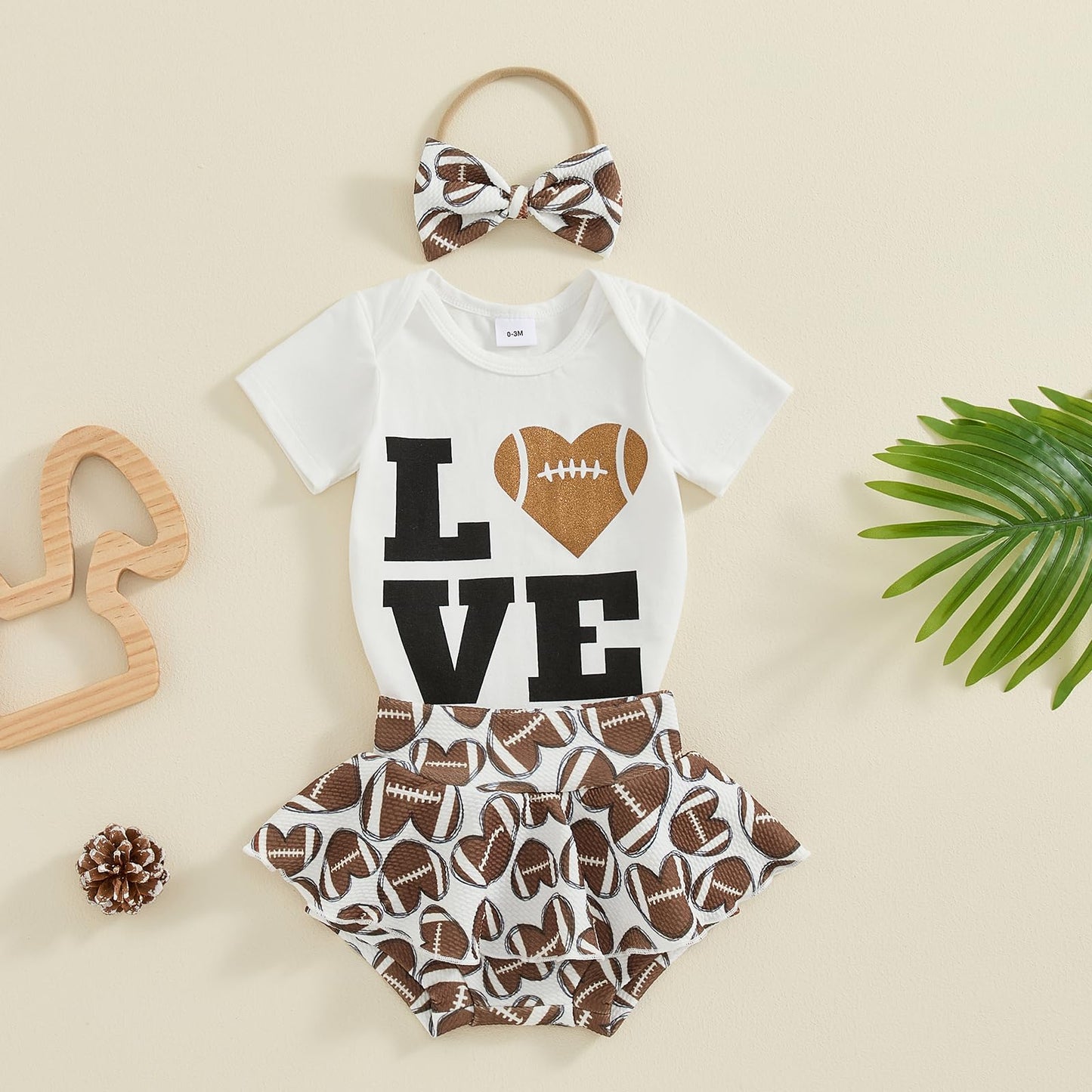 Amnnchya Ropa de bebé recién nacido Love Football de manga corta mameluco y pantalones cortos falda conjunto infantil lindo traje de verano (blanco, 6-12 meses)