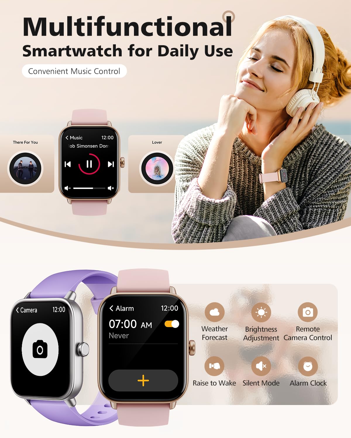 Smart Watch for Women, Android & iPhone Compatible, Fitness Watch Bluetooth Call & Receive Text, 1.8" Smartwatch with Alexa/Heart Rate/SpO2/Sleep Monitor/Calorie Step Tracker, Waterproof 7-Day Battery