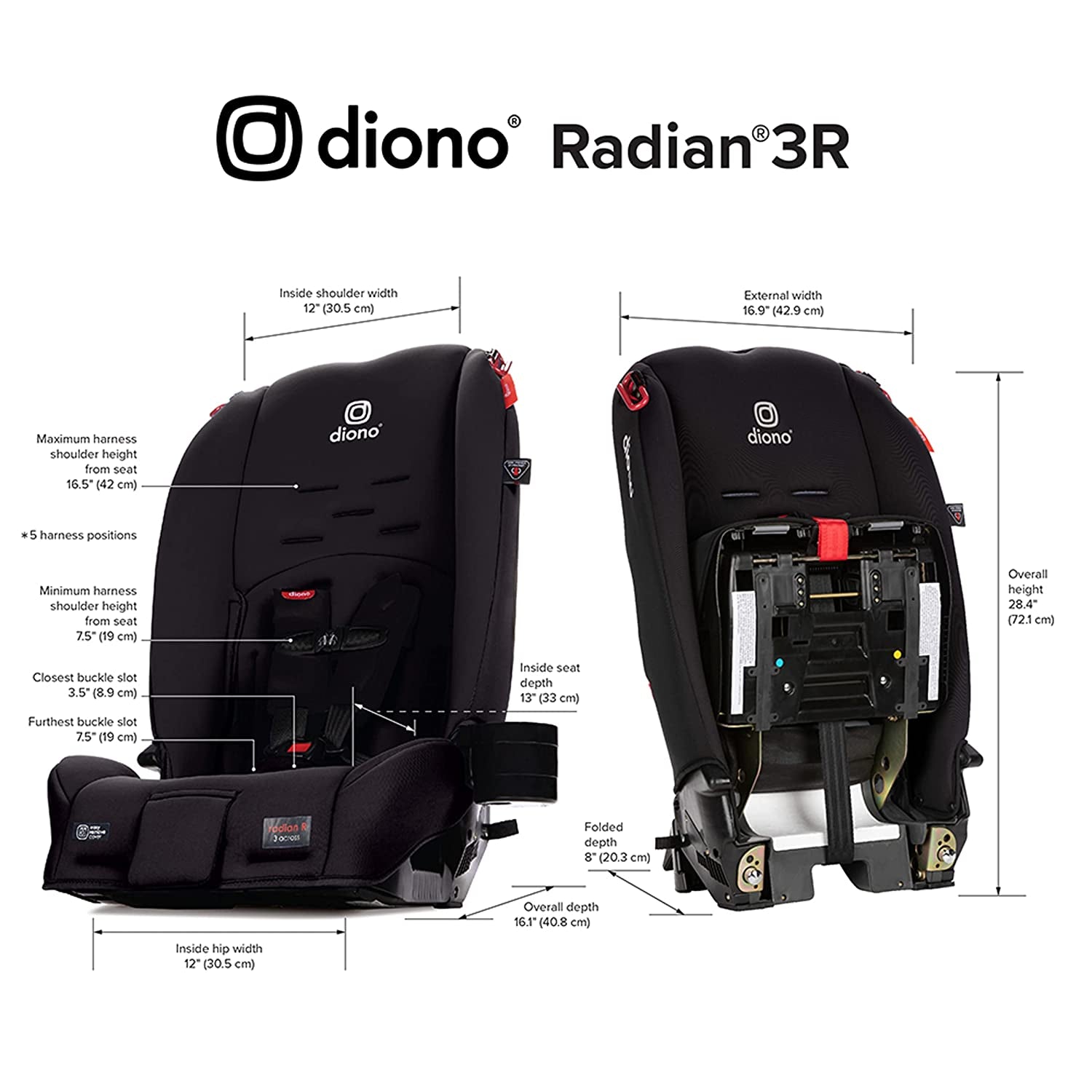 Radian 3R, 3-In-1 Convertible Car Seat, Rear Facing & Forward Facing, 10 Years 1 Car Seat, Slim Fit 3 Across, Jet Black