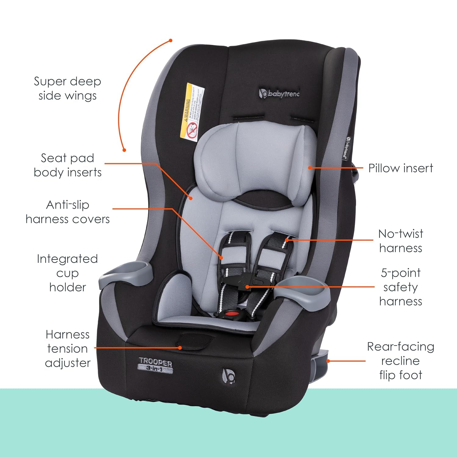 Trooper 3-In-1 Convertible Car Seat, Dash Black