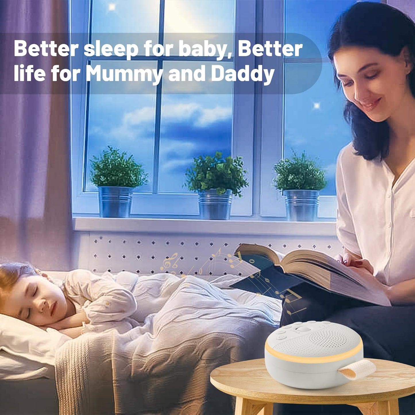 Baby Sleep Machine, Portable White Noise Sound Machine with Built-In Night Light with 21 Sound Modes for Deep Restful Sleep, Including Shhhhhh, Music, Rain, Fan, Ocean Sound, Lullaby and More