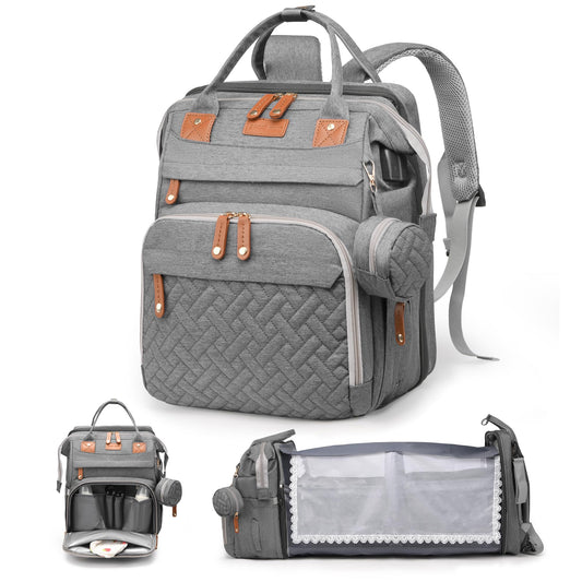CESAILT Mochila para pañales con cambiador, bolsa de viaje multifunción para bebé, bolsa impermeable para bebé, bolsa para mamá de gran capacidad, mochila esencial para recién nacidos, unisex, gris