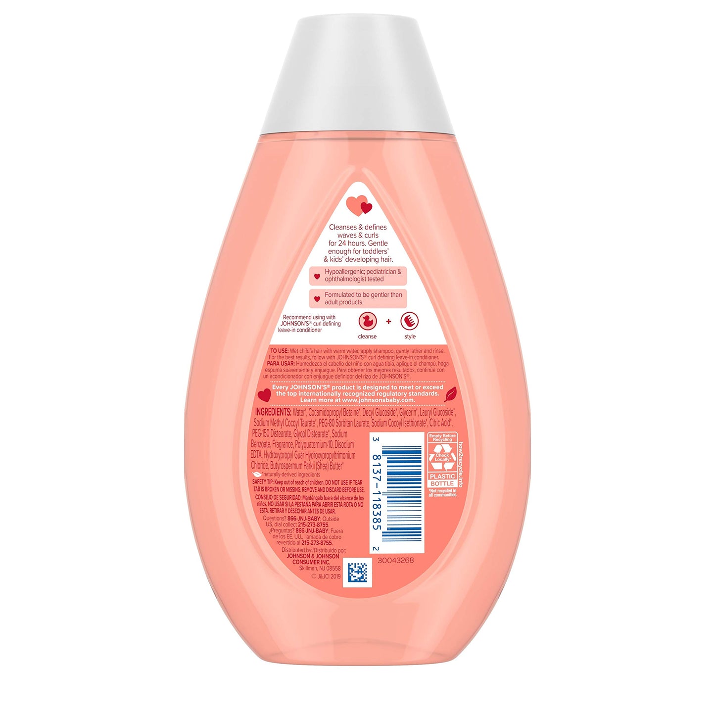 Johnson's Baby Champú para niños que define los rizos, control del encrespamiento, sin desgarros, con manteca de karité, fórmula sin parabenos, sulfatos ni colorantes, hipoalergénico y suave para el cabello de los niños pequeños, 13.6 fl. onz