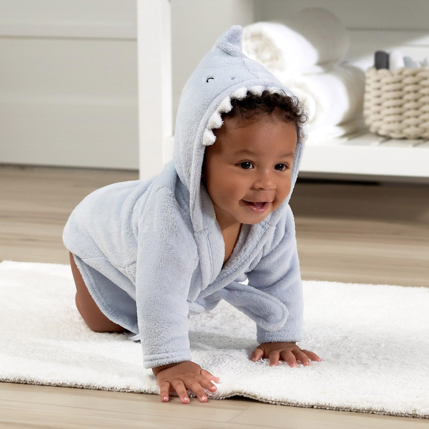 Gerber Baby Hooded Animal Character Bathrobe, Blue Shark, 0-9 Months