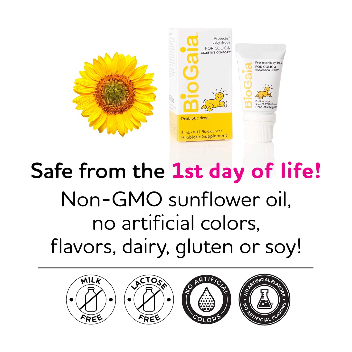BioGaia Baby Probiotic Drops - Baby Essentials for Colic & Gas Relief, Safe for Newborns, Reduces Crying, Fussing, Colic, Gas, Spit-ups and Constipation, No allergens, Dairy, Soy, Gluten, or Sugar