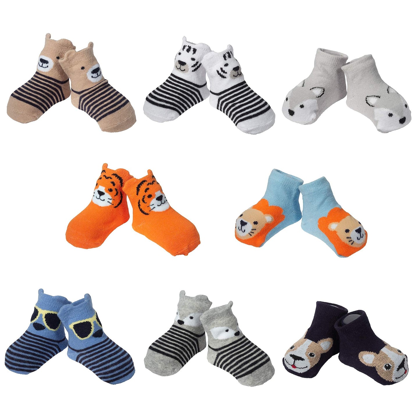 Little Me 8-Pack Baby Socks, Animal Charter Themed, 0-12 Months