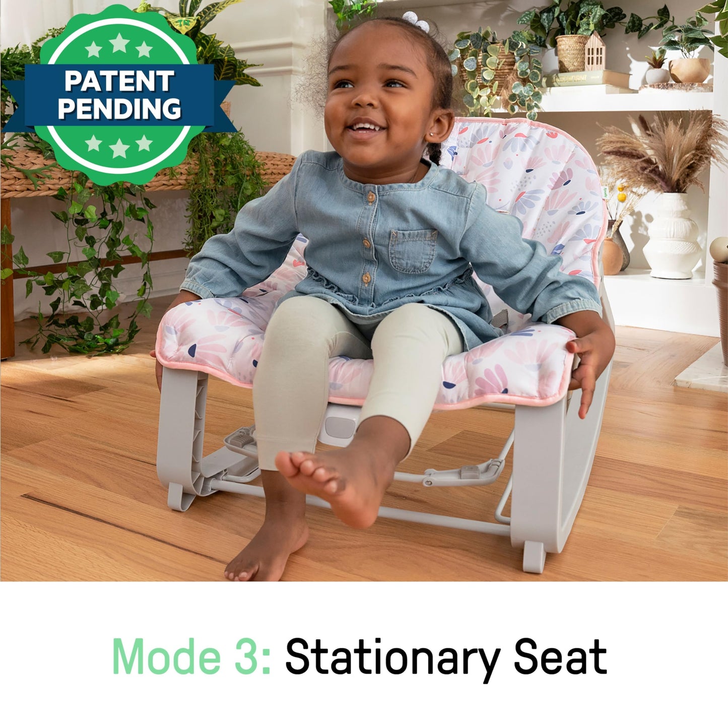 Ingenuity Keep Cozy 3 en 1 Grow with Me Asiento vibratorio para bebé y balancín para bebés a niños pequeños, vibraciones y barra de juguetes, 0-30 meses hasta 40 lbs (Ráfaga rosa)