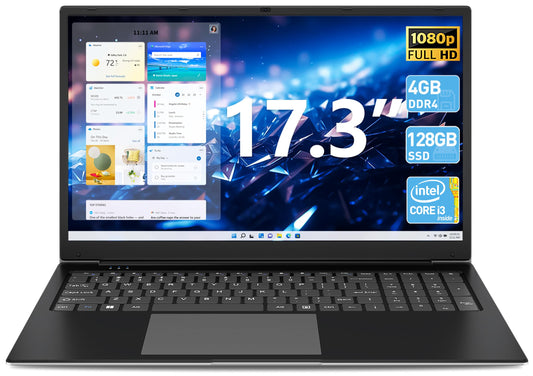 SGIN Laptops, Laptop 17 Inch, 4GB DDR4 128GB SSD Laptops Computer with Core i3 Processor (up to 2.5 GHz), 8000mAh, Type-C, Webcam, Mini HDMI, USB3.2 * 2, Dual WiFi(Black)