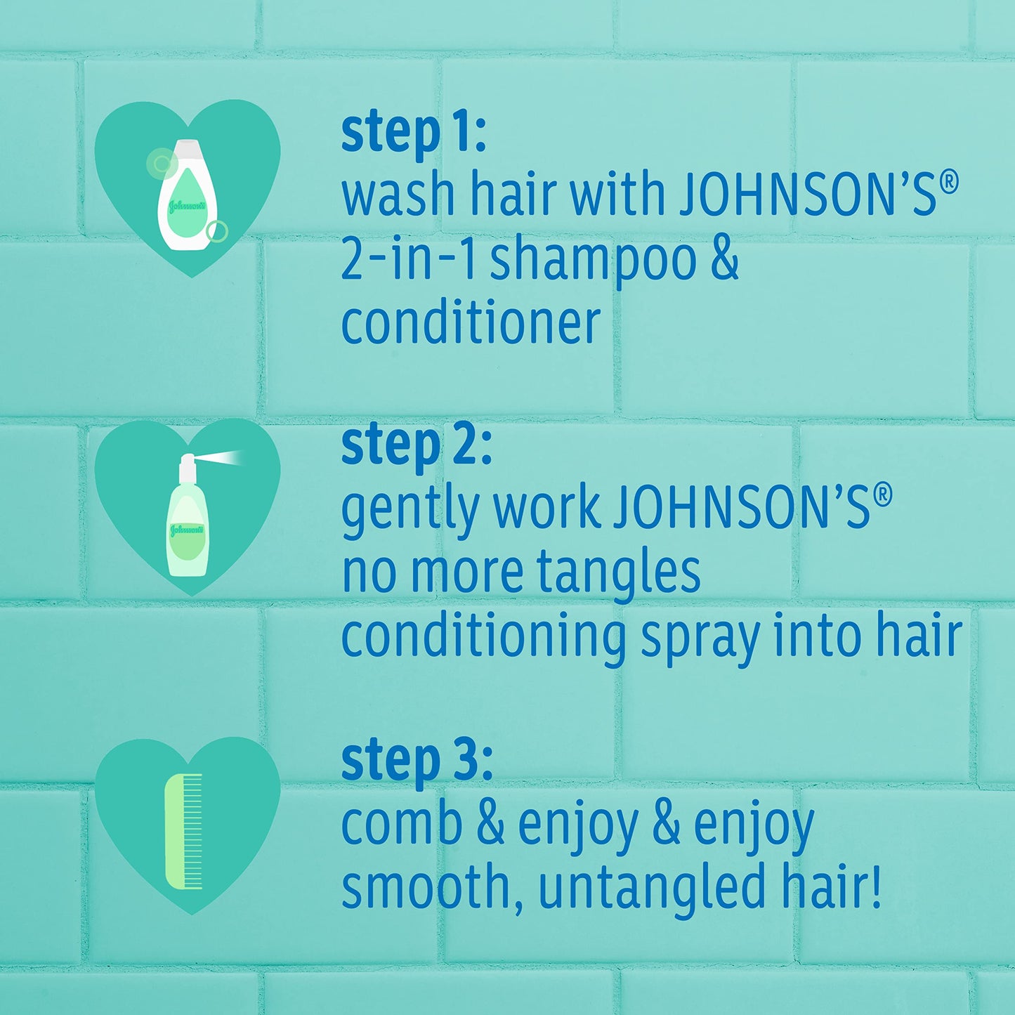 Johnson's Baby No More Tangles Champú y acondicionador para el cabello desenredante 2 en 1 para niños y niños pequeños, suave y sin desgarros, hipoalergénico y sin parabenos, ftalatos, sulfatos ni colorantes, 20,3 fl. onz