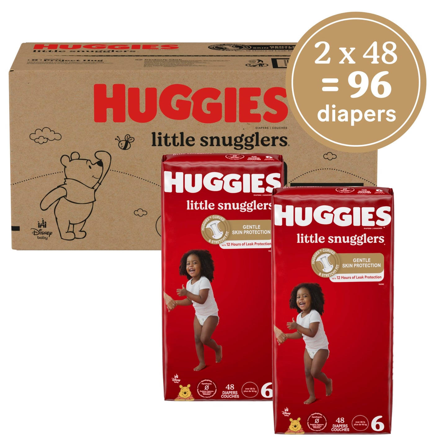 Huggies Size 6 Diapers, Little Snugglers Baby Diapers, Size 6 (35+ lbs), 96 Count (2 Packs of 48), Packaging May Vary