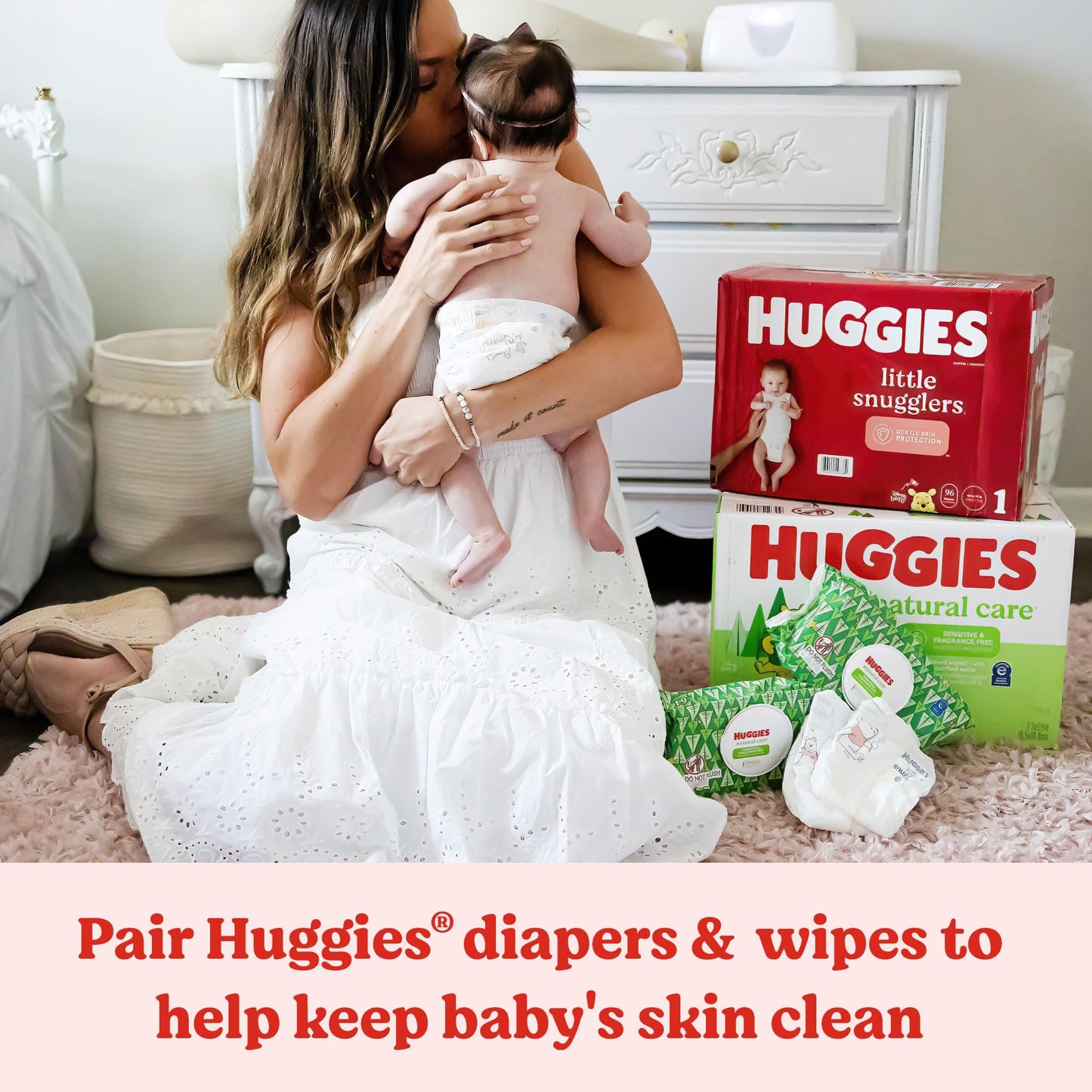 Toallitas para bebés sensibles Huggies Natural Care, sin perfume, hipoalergénicas, 6 paquetes con tapa abatible (288 toallitas en total)
