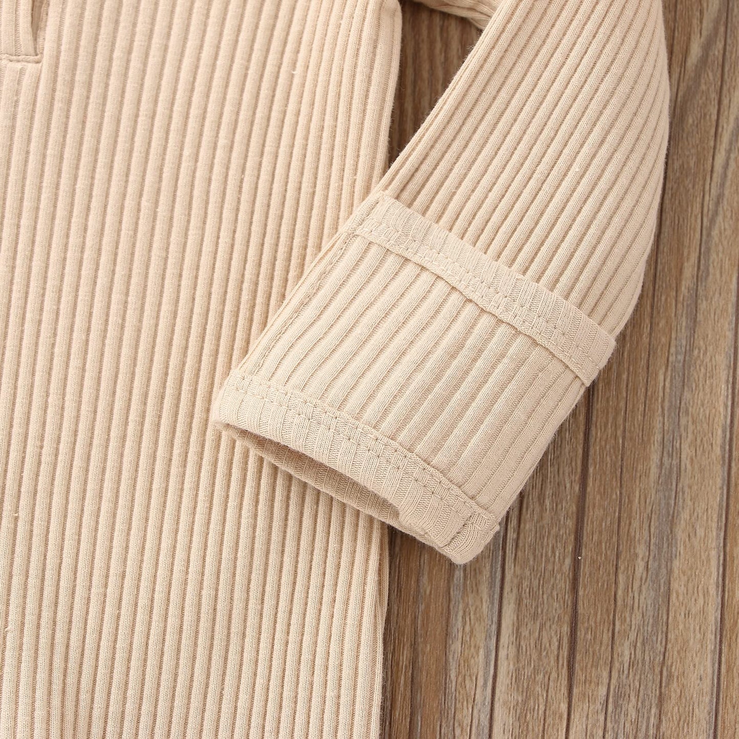 Conjunto de ropa para bebés y niñas, mameluco para recién nacido, gorro de punto acanalado, manga larga, mono liso con botones (Beige, recién nacido)