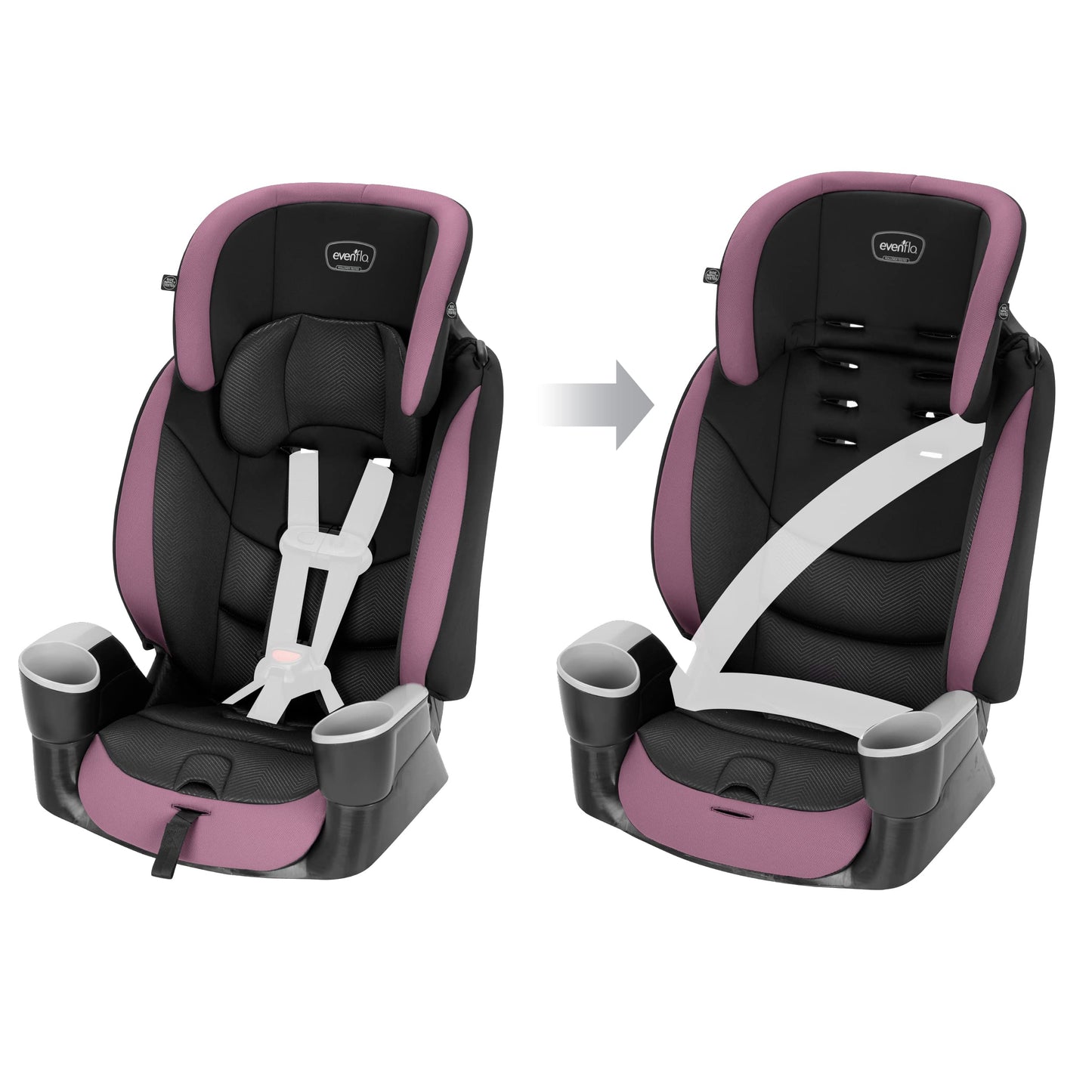 Asiento elevador convertible para automóvil Evenflo Maestro Sport, orientado hacia adelante, respaldo alto, arnés de 5 puntos, para niños de 2 a 8 años, Whitney Pink