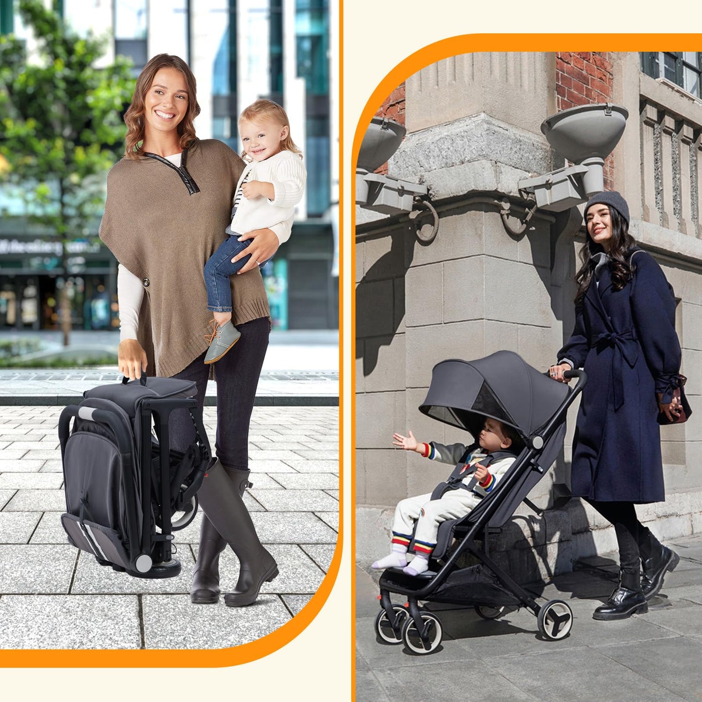 GAOMON Lightweight Stroller, Compact One Hand Fold Travel Stroller for Airplane Friendly, Reclining Seat and Canopy, Smooth Suspension, Travel System Ready, Black